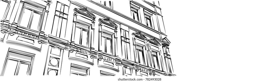 Old city architecture, vector sketch