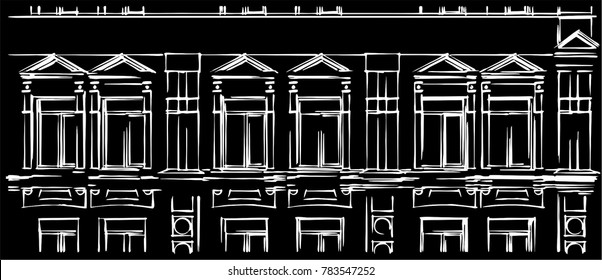 Old city architecture, vector sketch