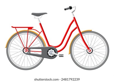 Old city bicycle. Vintage red bike isolated on white. Transportation vehicle. Vector illustration in flat style