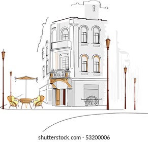 Old city with a cafe