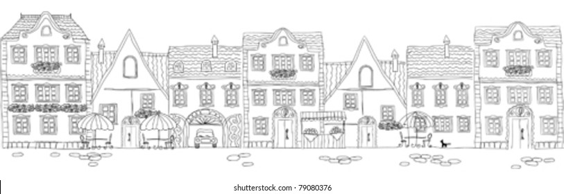 old city facades (line art)