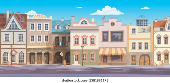 old city full houses crossroad front view
