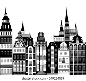 Old City Isolated On White Background. Vector Illustration