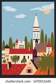 Old city roofs in Europe.Vector