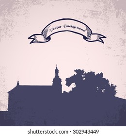 Old city silhouette. Hand-drawn elements.