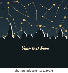 Old city silhouette night background with text