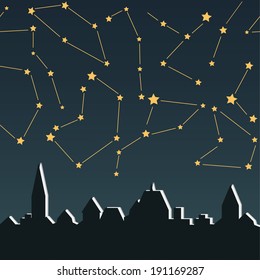 Old city silhouette night background