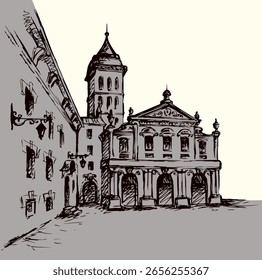 Old city street. Vector drawing