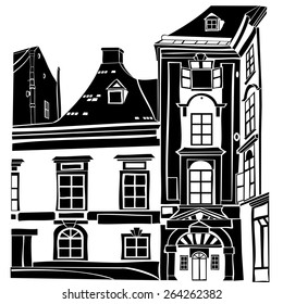 Old city street. Vector Illustration.