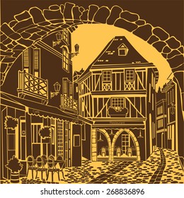 Old city street. Vector Illustration.