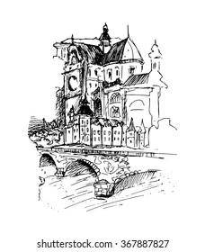 Old city, vector illustration
