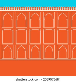The old city's wall pattern of Jaipur city. The wall is the city wall encircling the old Jaipur city in Rajasthan state in India. It's a typical Rajasthani wall art design.