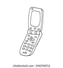old clamshell phone, drawn with ink and pen
