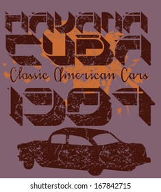 Old Classic American Car Havana Cuba Vector Art