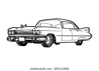 Old classic american car - vector illustration - Out line