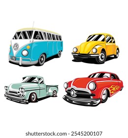 Old Classic Cars vector and illustration set of car vector