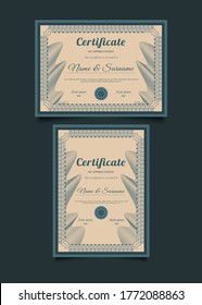 Old Classic Certificate Template with Wavy Lines and Abstract Ornament