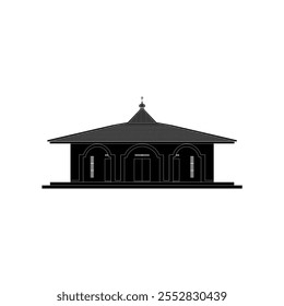 Projeto de preenchimento preto da antiga mesquita clássica da década de 90. Masjid An-Nur Songputri Indonésia. Nostalgia de construção de infância. Recursos gráficos editáveis para várias finalidades.