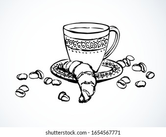 Old classic percolator, fresh hot black sweet brazil cocoa on white table. Hand drawn tasty tea dishware menu symbol. Arabian coffe cutlery ware crockery sketch in art cartoon style on space for text