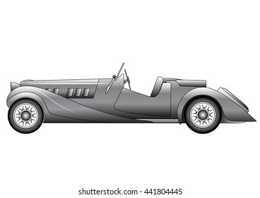 Old classic race car on white background