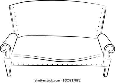 Old classic sofa. Line drawing. Vector illustration.