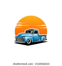 old classic truck american retro truck illustration logo vector