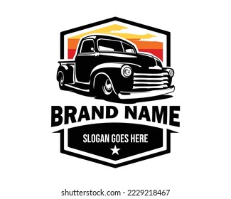 old classic truck logo isolated on white background showing from side. best for the trucking industry. illustration vector available in eps 10.