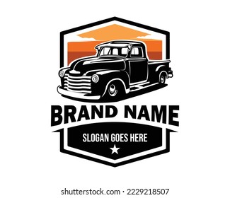 old classic truck logo isolated on white background showing from side. best for the trucking industry. illustration vector available in eps 10.