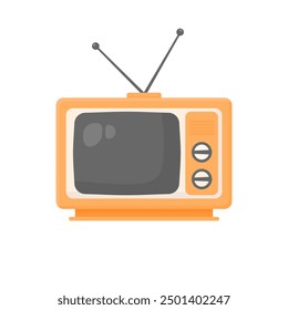 Old classic TV in cartoon style on a white background. Retro TV in sand color. Old TV png. Vintage