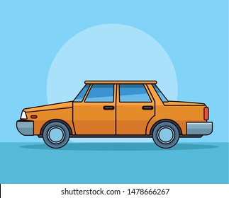 Old classic yellow car vehicle sideview on blue background ,vector illustration graphic design.