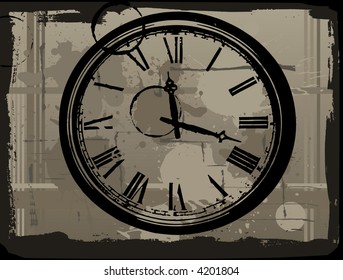 Old clock with grunge background