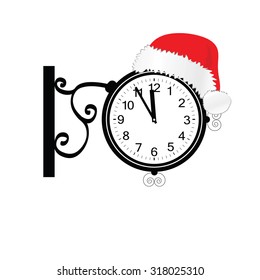old clock with happy new year hat vector