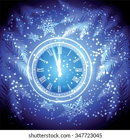 Old clock holiday lights at New year midnight.
