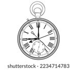 Old clock with stopwatch and Roman numerals. Vector illustration.