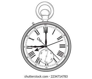 Old clock with stopwatch and Roman numerals. Vector illustration.