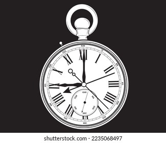 Old clock with stopwatch and Roman numerals. Vector illustration.