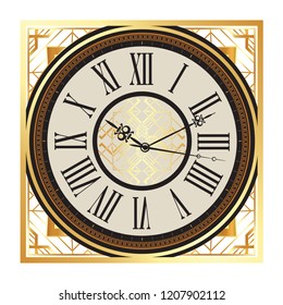 Old Clock. Vector old vintage clock face. Watch with Roman numbers. Vector Illustration.