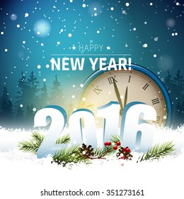 Old clocks and 3D numbers in the snow - Happy New Year 2016