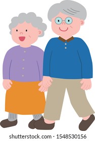 Old close couple is walking