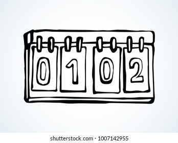 Old club arena referee timer bulletin screen panel on white backdrop. Freehand line black ink hand drawn pictogram logo emblem sketch in art retro doodle cartoon style pen on paper with space for text