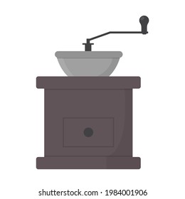 Old coffee grinder vector illustration isolated on white background. Wooden kitchen accessory.