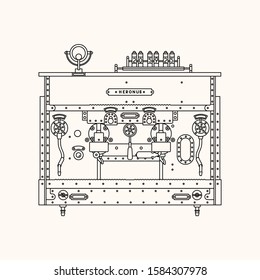 Old coffee machine "Heronus", detailed drawing in a minimalist style