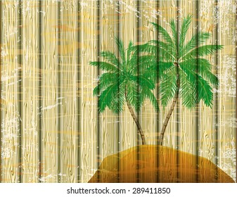 Old color coconut tree on wooden texture background. vector illustrator