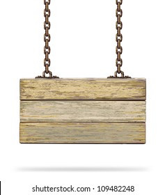 Old color wooden board with rusty chain. Vector illustration