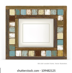 Old color wooden frame. vector illustration.