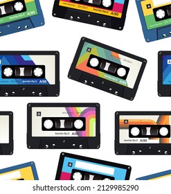 Old colorful  audio cassettes background
