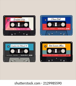 Old colorful  audio cassettes background