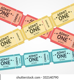 Old Colorful Tickets For Events Background. Vector illustration