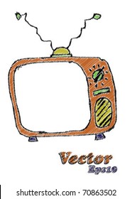 old comic TV on a white background. Television drawn strokes. effect of colored markers