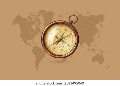 Old compass colorful vintage background for design 
of books and magazines about ancient travelers 
looking for treasure vector illustration